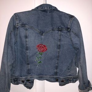 Jean Jacket with Embroidered Rose